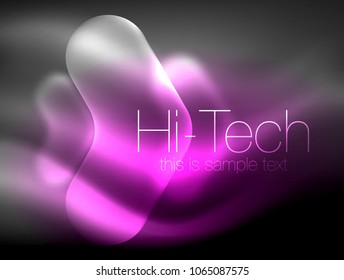 Flechas borrosas en el espacio oscuro. Pentadores de neón, diseño brillante de vidrio, fondo tecno resplandeciente abstracto, banner web, ilustración vectorial