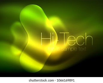 Flechas borrosas en el espacio oscuro. Pentadores de neón, diseño brillante de vidrio, fondo tecno resplandeciente abstracto, banner web, ilustración vectorial