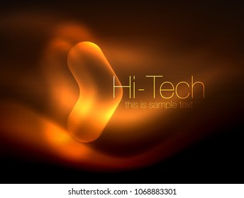 Blurred arrows in dark space. Neon pointers, glass glossy design, abstract shiny techno background, web banner, vector illustration