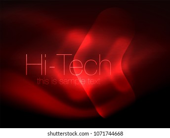 Blurred arrows in dark space. Neon pointers, glass glossy design, abstract shiny techno background, web banner, vector illustration