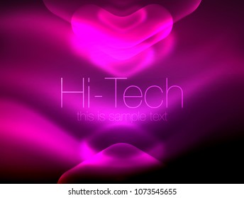 Flechas borrosas en el espacio oscuro. Pentadores de neón, diseño brillante de vidrio, fondo tecno resplandeciente abstracto, banner web, ilustración vectorial