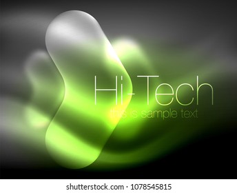 Flechas borrosas en el espacio oscuro. Pentadores de neón, diseño brillante de vidrio, fondo tecno resplandeciente abstracto, banner web, ilustración vectorial