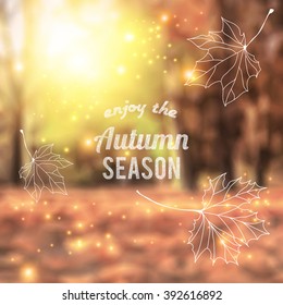 Blurred Autumn park with Sun shining through the leaves. Blurred vector background image for your seasonal design, created with mesh