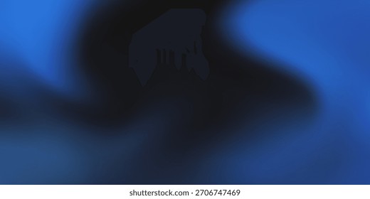 Blurred background of black blue waves with grainy texture