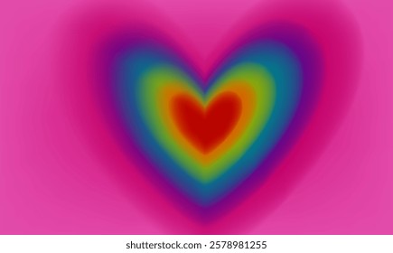 Blurred background with concentric heart shapes, trendy aesthetic y2k aura style design template. Modern minimalistic blurred gradient with hearts.