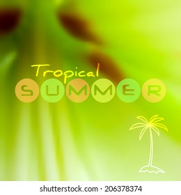 Blurred background with exotic flower for tropical travel flyer. Vector