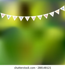 Blurred background with flags for the June party of Brazil