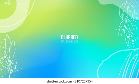 Blurred background with floral botanical minimal hand drawn elements. Abstract blurred color gradient. Template for your graphic design. Vector illustration.