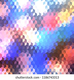 Blurred background. Geometric abstract pattern in low poly style. Effect of a glass. Small cubes. Vector image.