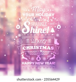 Blurred background, greeting card merry Christmas. Nature, snow, trees and foliage. Vector illustration.