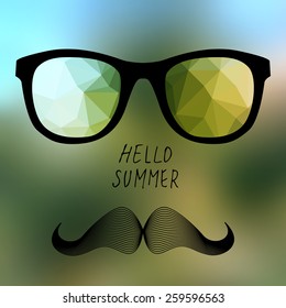 Blurred background Hello summer in hipster style with glasses.