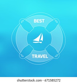 Blurred background with image lifebuoy and a small symbolic sailing ship