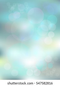 Blurred background in light mint and silver color with bokeh. Mild morning sunshine effect. Fine template for motivational text and lettering.