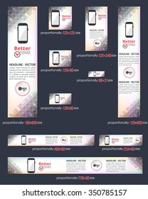 Blurred Background and Low Poly Square Elements Business Standard 10 Sizes Website Banners Template Set