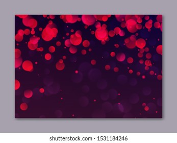 Blurred background with red bokeh lights. Romantic glitter lights backdrop use for night party banners decoration. Abstract defocused wallpaper vector illustration. Festive luminous design