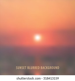 Blurred background with sea landscape at sunset. Vector illustration. 