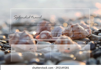 Blurred Background With  Sea Shells,  Travel Background With Sea
Vector Web And Mobile Interface Template. Travel Corporate Website Design
