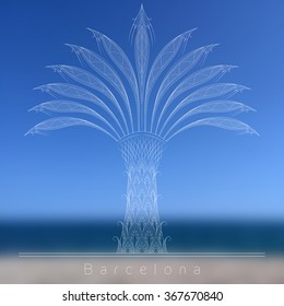 blurred background, seascape and a palm tree, vector