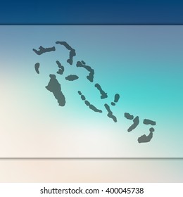 Blurred background with silhouette of Bahamas map. Vector silhouette of Bahamas map