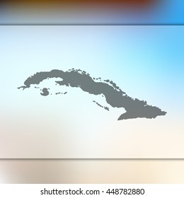 Blurred background with silhouette of Cuba map. Vector silhouette of Cuba map