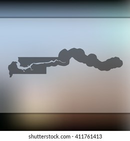 Blurred background with silhouette of Gambia map. Vector silhouette of Gambia map