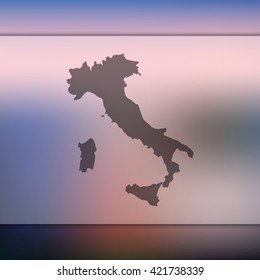 Blurred background with silhouette of Italy map. Vector silhouette of Italy map