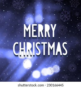 Blurred background with sparks and white 3D lettering - MERRY CHRISTMAS. Vector eps 10