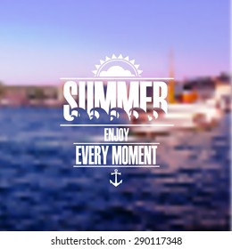 Blurred background with Summer holidays logo