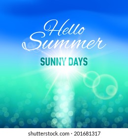 Blurred background with sun and sea for your summer design
