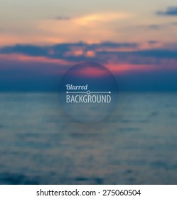Blurred background of sunset on the sea, sky with clouds. Vector illustration