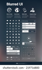 Blurred background UI - website / app design elements collection in white on blurred background