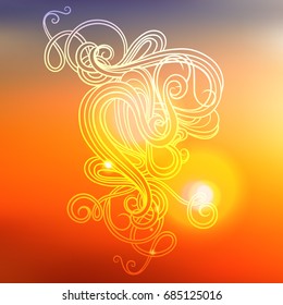 Blurred background, warm colors. A stylized image of a flame. Glow effect. Vector graphics  .