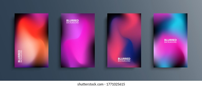 Fondo borroso con modernos patrones abstractos de gradiente de color oscuro. Colección de plantillas lisas para folletos, carteles, pancartas, volantes y tarjetas. Ilustración vectorial.