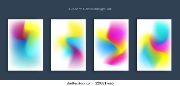 Blurred backgrounds set with modern abstract blurred light color gradient patterns. Smooth templates collection for brochures, posters, banners, flyers and cards