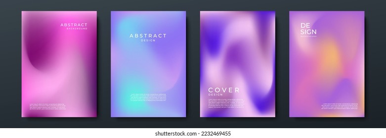 Blurred backgrounds set with modern abstract blurred color gradient patterns on white. Smooth templates collection for brochures, posters, banners, flyers and cards. Vector illustration.