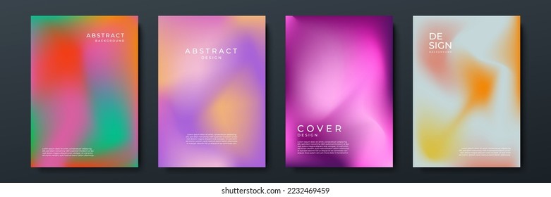 Blurred backgrounds set with modern abstract blurred color gradient patterns on white. Smooth templates collection for brochures, posters, banners, flyers and cards. Vector illustration.