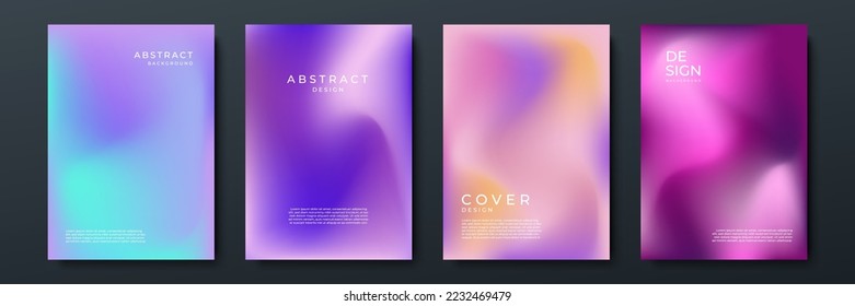 Blurred backgrounds set with modern abstract blurred color gradient patterns on white. Smooth templates collection for brochures, posters, banners, flyers and cards. Vector illustration.