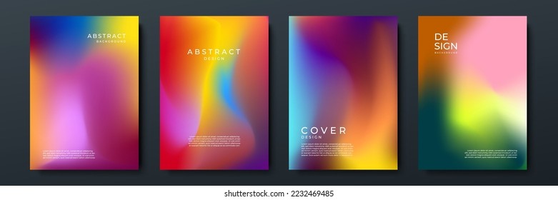 Blurred backgrounds set with modern abstract blurred color gradient patterns on white. Smooth templates collection for brochures, posters, banners, flyers and cards. Vector illustration.