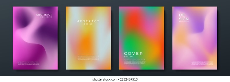 Blurred backgrounds set with modern abstract blurred color gradient patterns on white. Smooth templates collection for brochures, posters, banners, flyers and cards. Vector illustration.