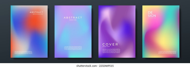 Blurred backgrounds set with modern abstract blurred color gradient patterns on white. Smooth templates collection for brochures, posters, banners, flyers and cards. Vector illustration.
