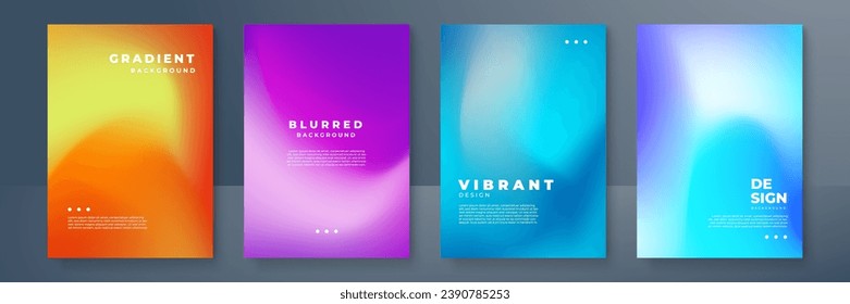 Blurred backgrounds set with modern abstract blurred color gradient patterns. Templates collection for brochures, posters, banners, flyers and cards. Vector illustration.