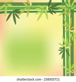Blurred bamboo trees and leaves at on colorful background. Vector illustration.