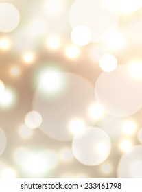 blurred beige background with bokeh lights snowfall. Perfect template for posters, websites, magazines, brochures, catalogs