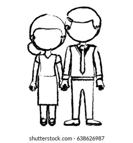 blurred black contour faceless couple woman with skirt and blouse with man in formal style and taken hands vector illustration