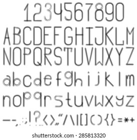 A blurred black-and-white font. Full set with numbers and punctuation.