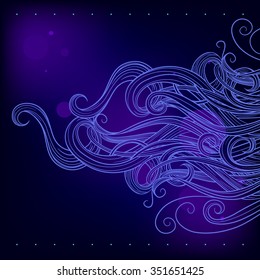 Blurred blue background. Background. Design. Vector. Abstract background. Space. Long hair. Lines.