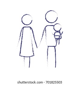 blurred blue contour of pictogram parents with a little boy carrying in clothes vector illustration
