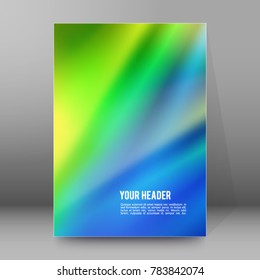 Blurred blue green glowing background with rays lines light with space for your message. illustration for design presentation, brochure layout page, cover book or magazine