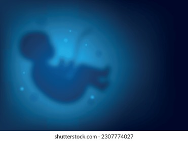 Blurred blue human embryo in the womb, pregnancy, obstetrics. Child in the womb. Concept for obstetric center or gynecologist, symbol of pregnancy and motherhood