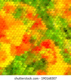 blurred , blur  Abstract background with orange and green triangles. Garden flowers blurred picture for web and mobile design. 